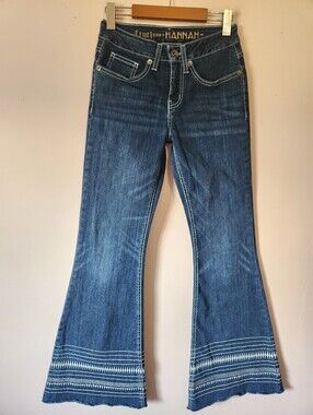 Cruel Denim Hannah Embroidered Hem Flare Bell Bottom Jeans Boho Western Size 25
